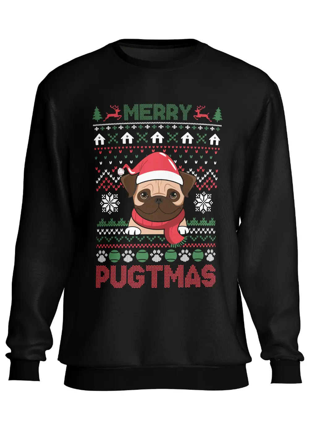 Felpa a Girocollo Natalizia Cane Merry Pugtmas Felpa CmrDesignStore