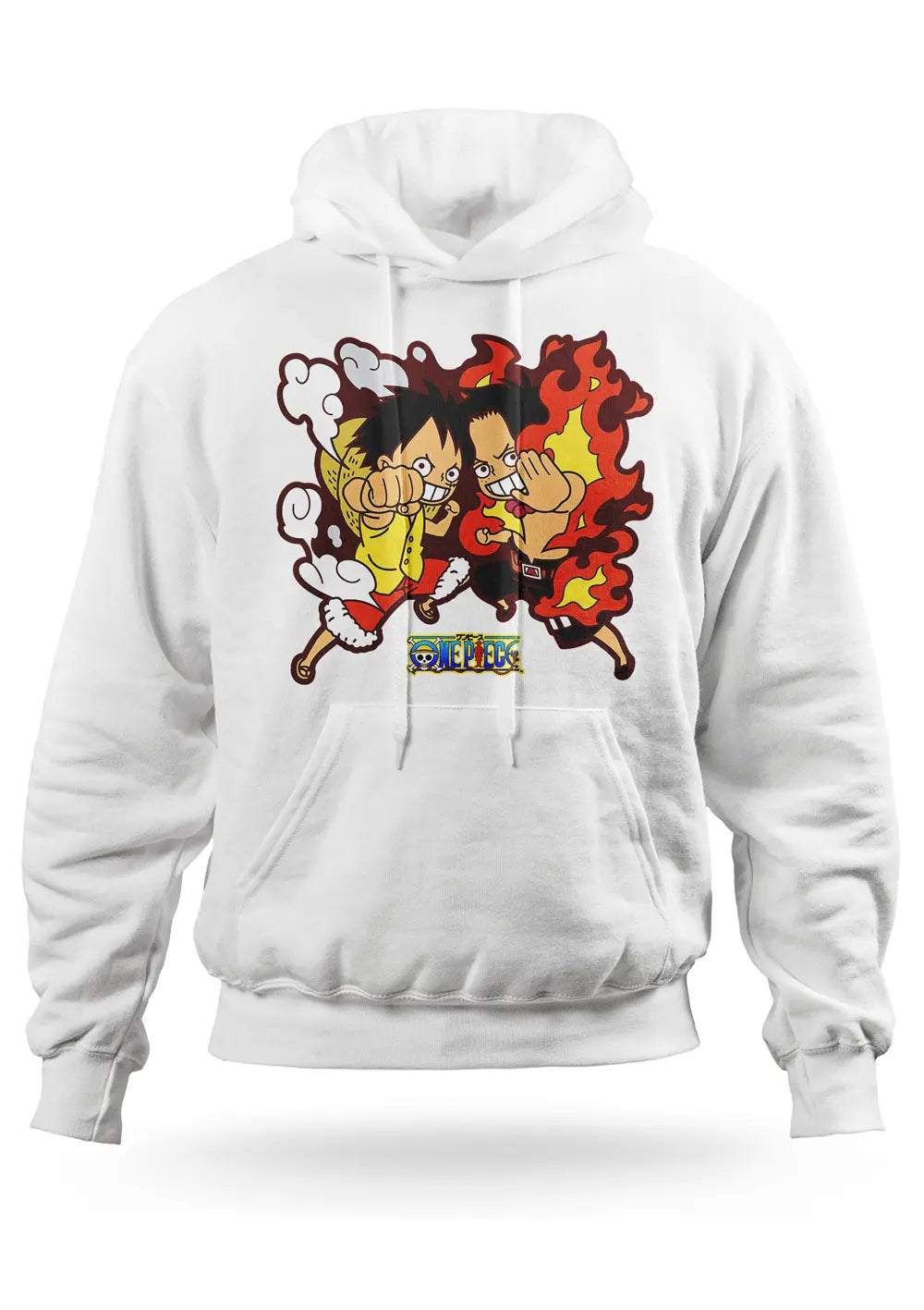 Felpa con Cappuccio Luffy Rubber Portuguese D. Ace One Piece Felpa CmrDesignStore 1/2 anni Bianco