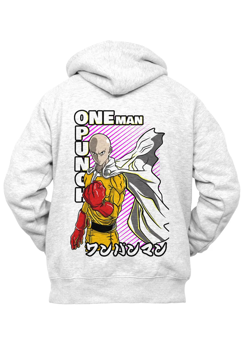 Felpa con Cappuccio Bianca Retro One Punch Man Saitama Anime Felpa CmrDesignStore