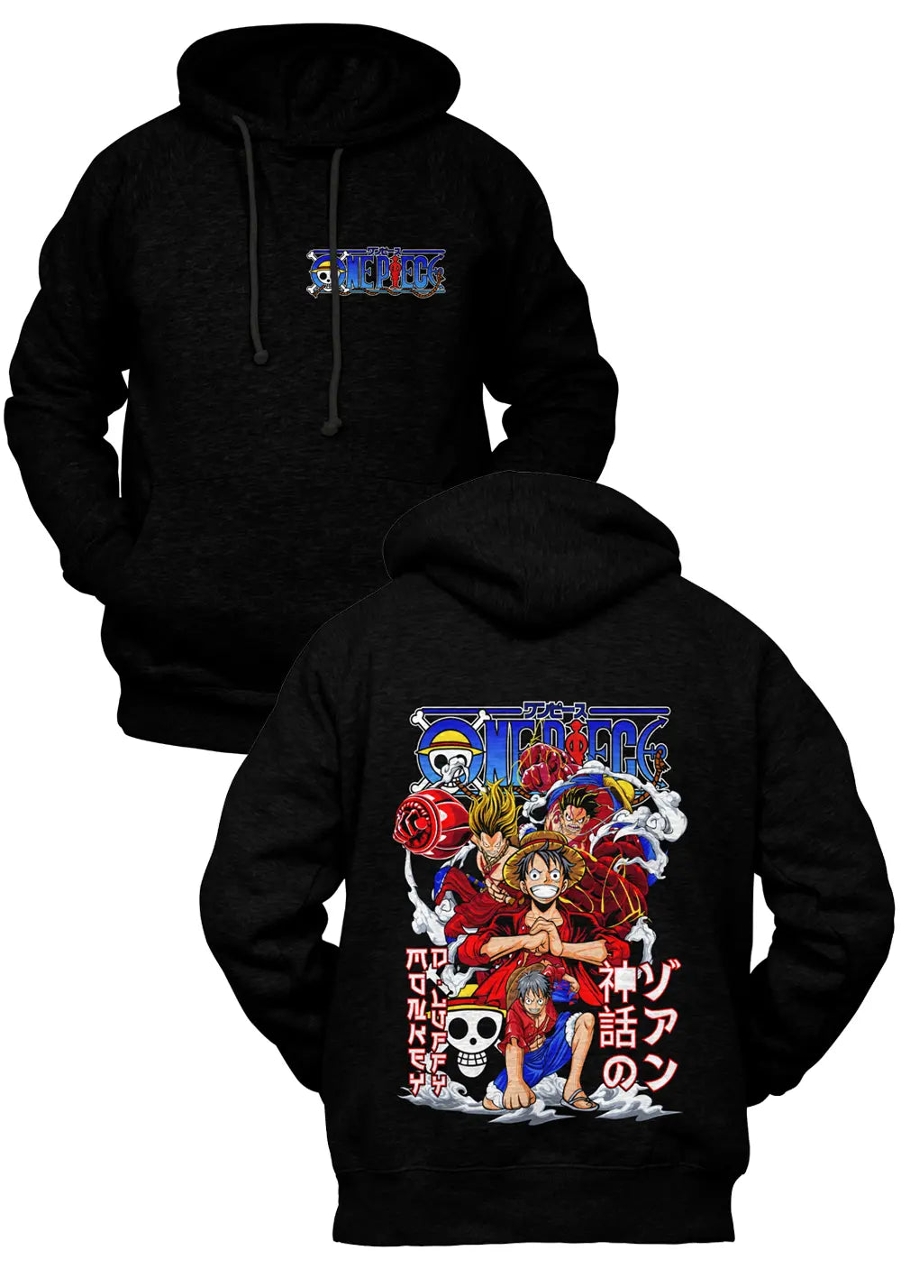 Felpa con Cappuccio Fronte Retro Monkey D Luffy Rubber One Piece Anime Felpa CmrDesignStore