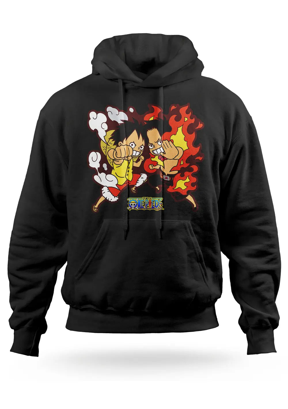 Felpa con Cappuccio Luffy Rubber Portuguese D. Ace One Piece Felpa CmrDesignStore 1/2 anni Nero