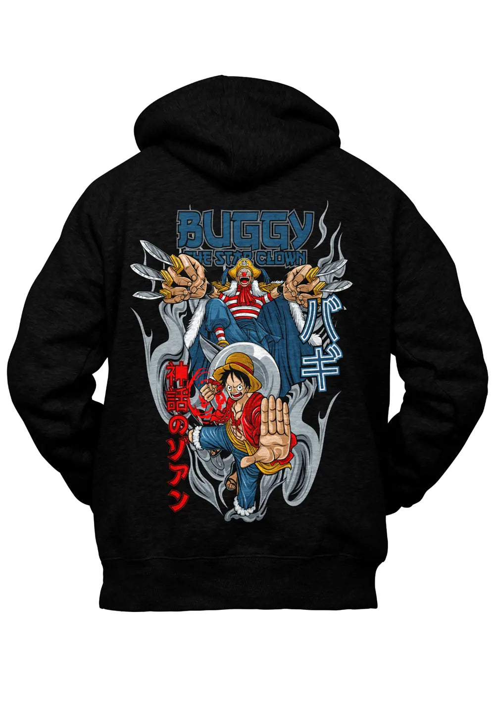 Felpa con Cappuccio Clown Buggy Luffy Rubber One Piece Felpa CmrDesignStore