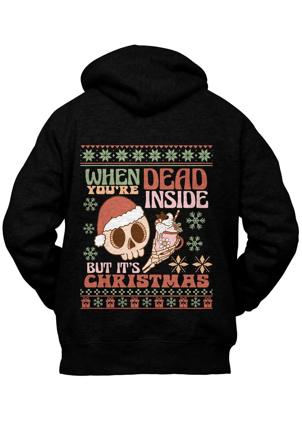 Felpa con Cappuccio Retro Teschio di Natale Ironica Felpa CmrDesignStore
