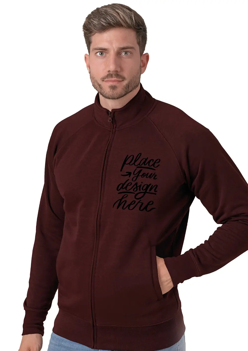 Felpa Zip a Girocollo Personalizzata Con Stampa Fronte e Retro Felpa CmrDesignStore XS Marrone