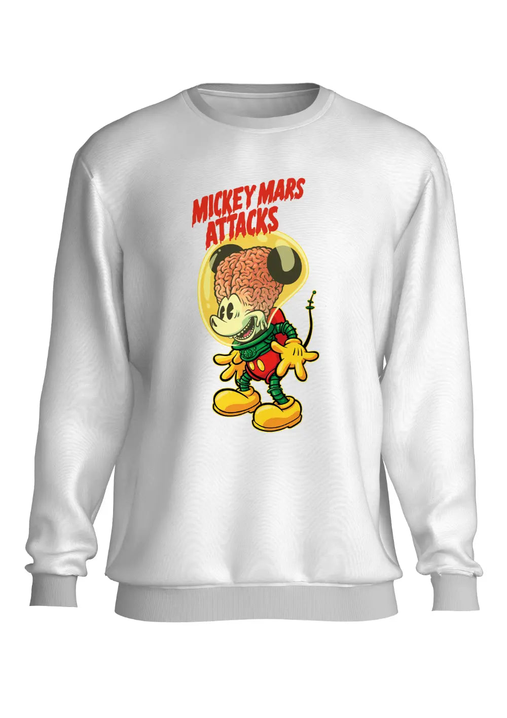 Felpa a Girocollo Mickey Mouse Mars Attack Funny Felpa CmrDesignStore 1/2 anni Bianco