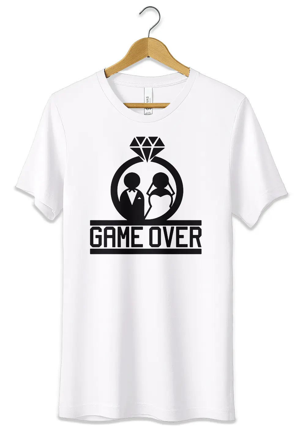 T-Shirt Maglietta per Addio al Celibato Nubilato in Cotone Personalizzata Game Over T-Shirt CmrDesignStore XS Bianco