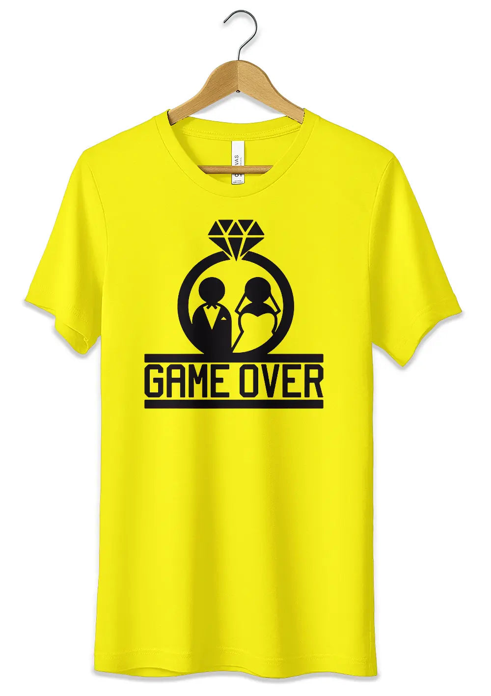 T-Shirt Maglietta per Addio al Celibato Nubilato in Cotone Personalizzata Game Over T-Shirt CmrDesignStore XS Giallo