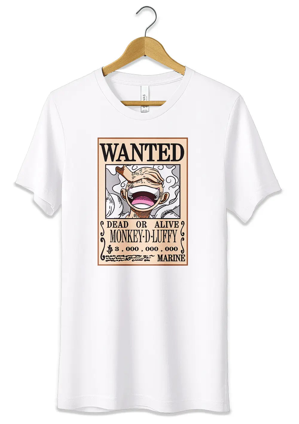 T-Shirt Maglietta Anime Monkey D Luffy Rubber Gear 5 Manifesto Wanted One Piece T-Shirt CmrDesignStore 3/4 anni Bianco