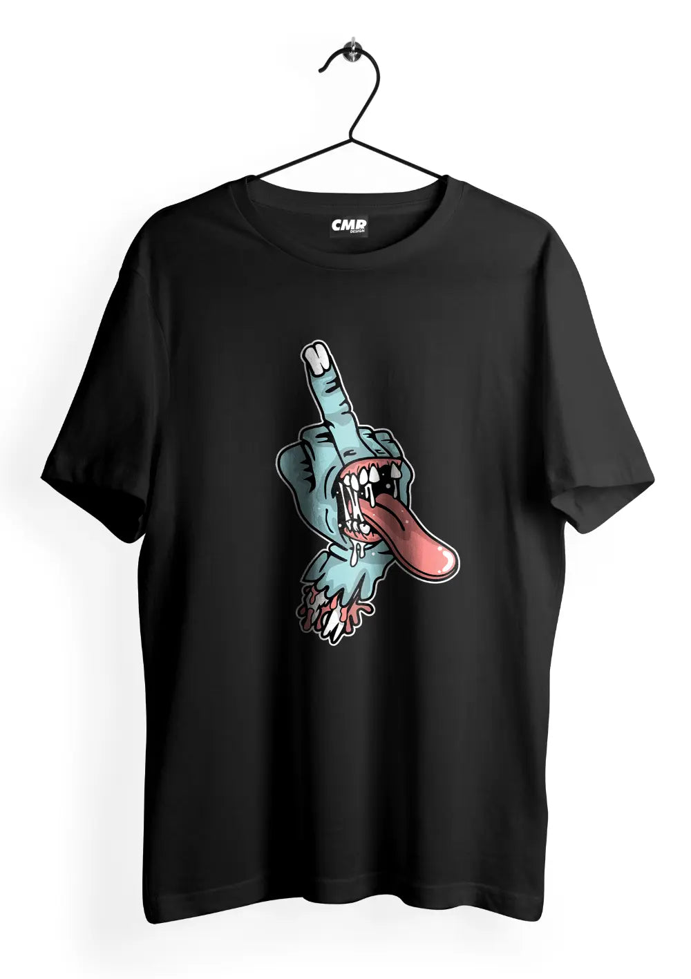 T-Shirt Dito Medio Zombie 100% Cotone Unisex T-Shirt CmrDesignStore Nero XS
