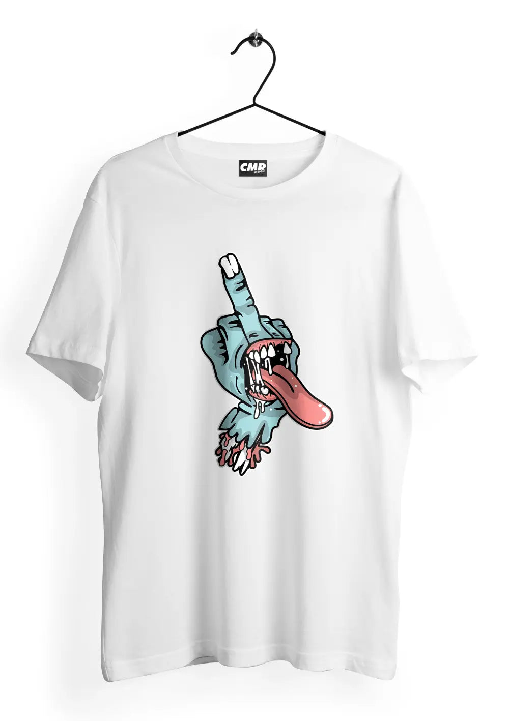 T-Shirt Dito Medio Zombie 100% Cotone Unisex T-Shirt CmrDesignStore Bianco XS