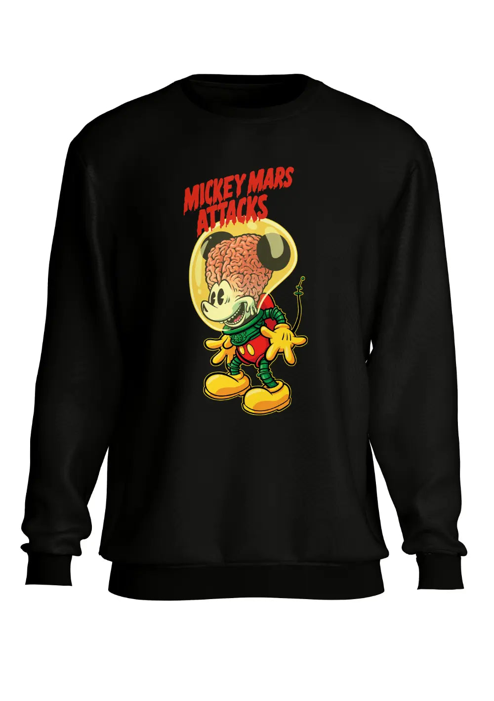 Felpa a Girocollo Mickey Mouse Mars Attack Funny, CmrDesignStore, T-Shirt, Felpa a Girocollo Mickey Mouse Mars Attack Funny, CmrDesignStore