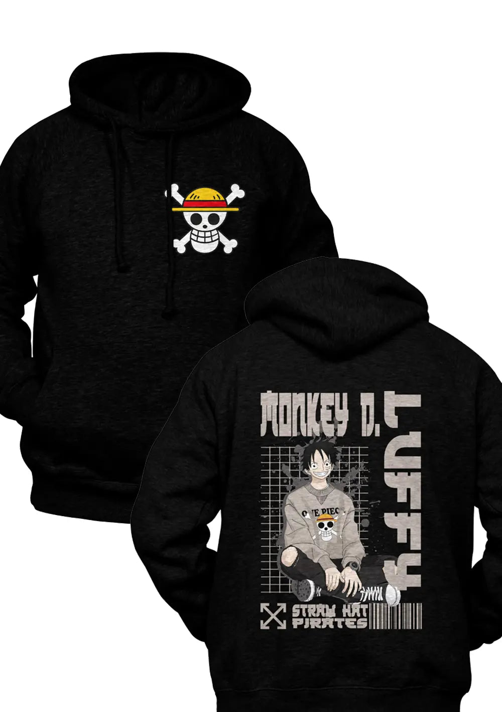 Felpa con Cappuccio Fronte Retro Monkey D Luffy Rubber Urban Style One Piece Anime Felpa CmrDesignStore   