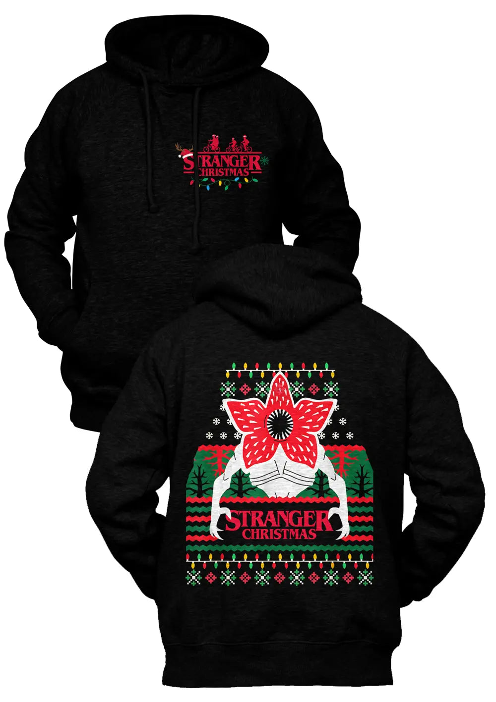 Felpa Stranger Christmas Things Con Cappuccio Fronte e Retro Felpa CmrDesignStore