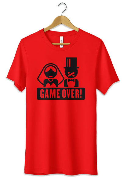 T-Shirt per Addio al Celibato Nubilato Maglietta in Cotone Personalizzata Game Over T-Shirt CmrDesignStore XS Rosso 