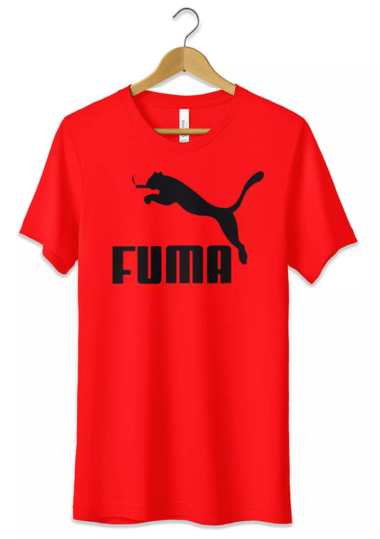 T-Shirt Divertente Fuma Maglietta Logo Fake Puma Ironico T-Shirt CmrDesignStore Rosso S 