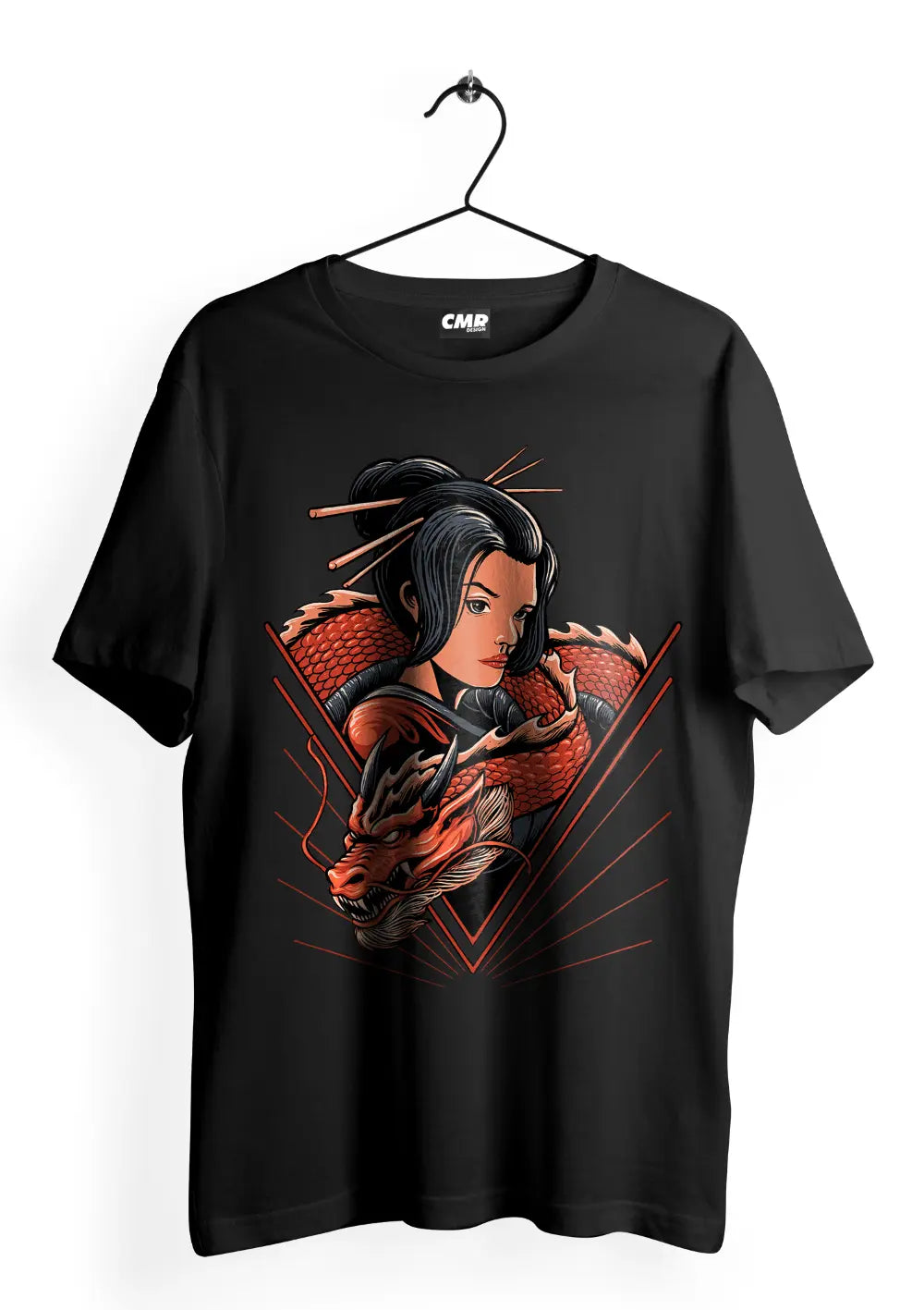 T-Shirt Maglietta Geisha Dragone Giapponese Urban Style T-Shirt CmrDesignStore Fronte XS