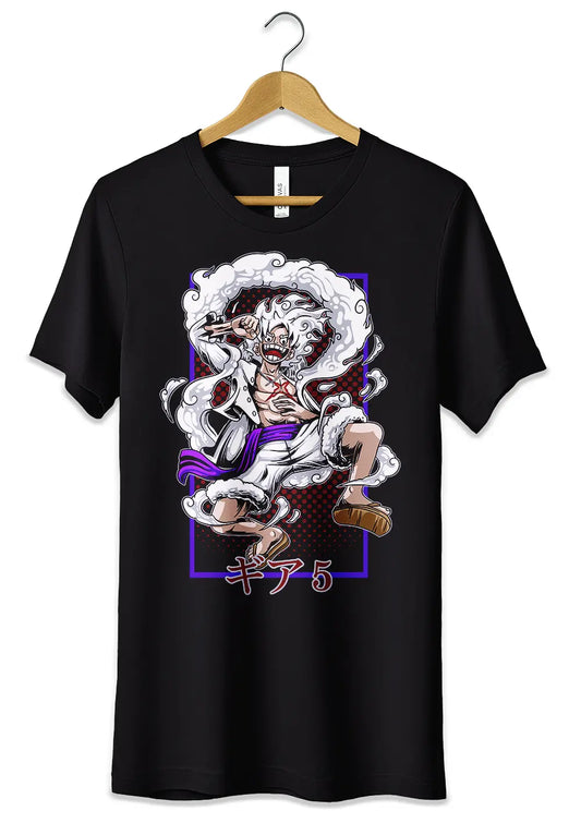 T-Shirt Maglietta Anime Monkey D Luffy Rubber Gear 5 One Piece T-Shirt CmrDesignStore Nero S 