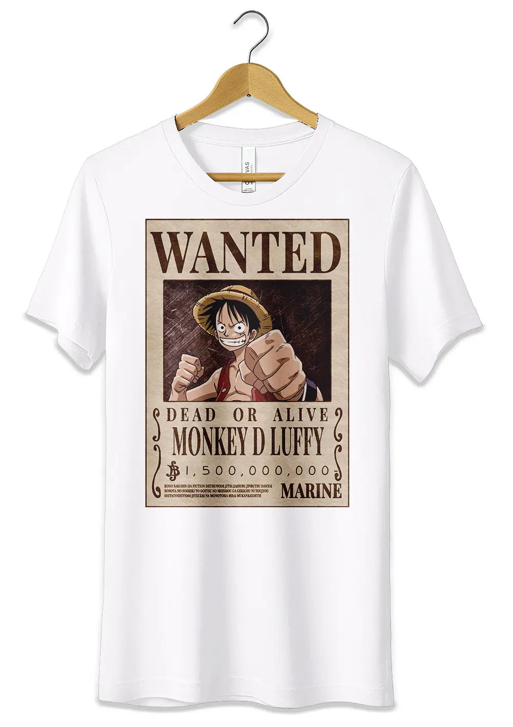 T-Shirt Maglietta Anime Monkey D Luffy Rubber Manifesto Wanted One Piece T-Shirt CmrDesignStore Bianco S 