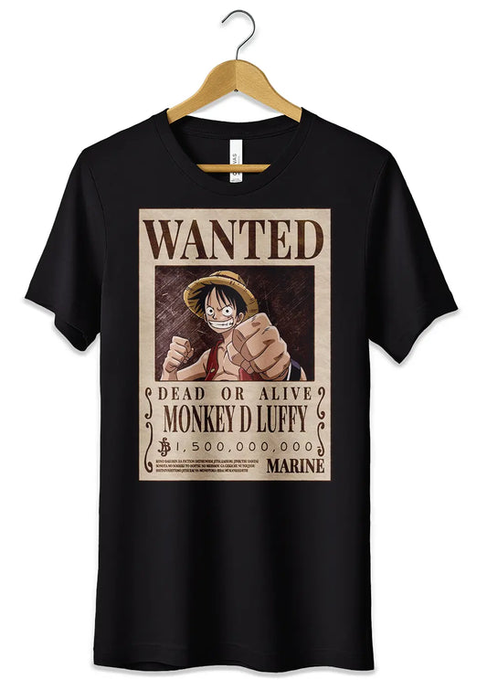 T-Shirt Maglietta Anime Monkey D Luffy Rubber Manifesto Wanted One Piece T-Shirt CmrDesignStore Nero S 