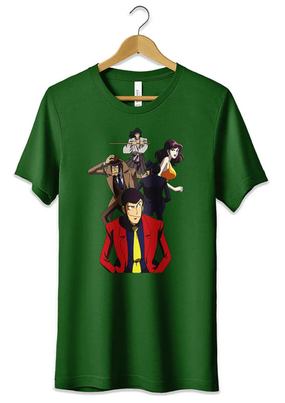 T-Shirt Maglietta Lupin Jigen Goemon Fujiko Zenigata T-Shirt CmrDesignStore Verde Bottiglia XS 