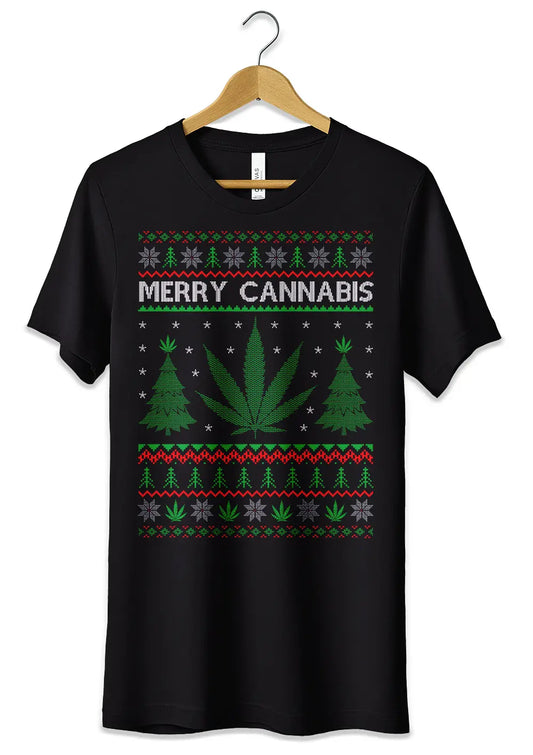 T-Shirt Maglietta Natalizia Merry Cannabis Natale T-Shirt CmrDesignStore   
