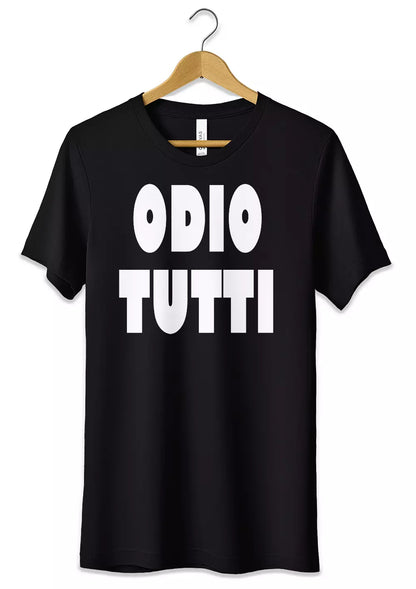 T-Shirt Maglietta Odio Tutti Frase Divertente Cotone T-Shirt CmrDesignStore Nero S 