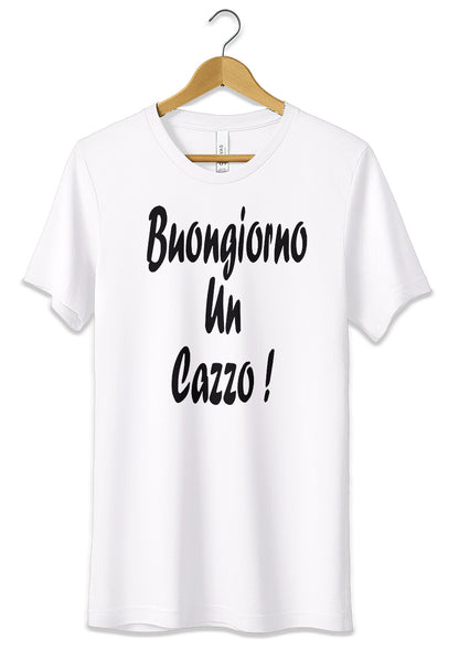 T-Shirt Maglietta Buongiorno un Cazzo Divertente T-Shirt CmrDesignStore Bianco S 